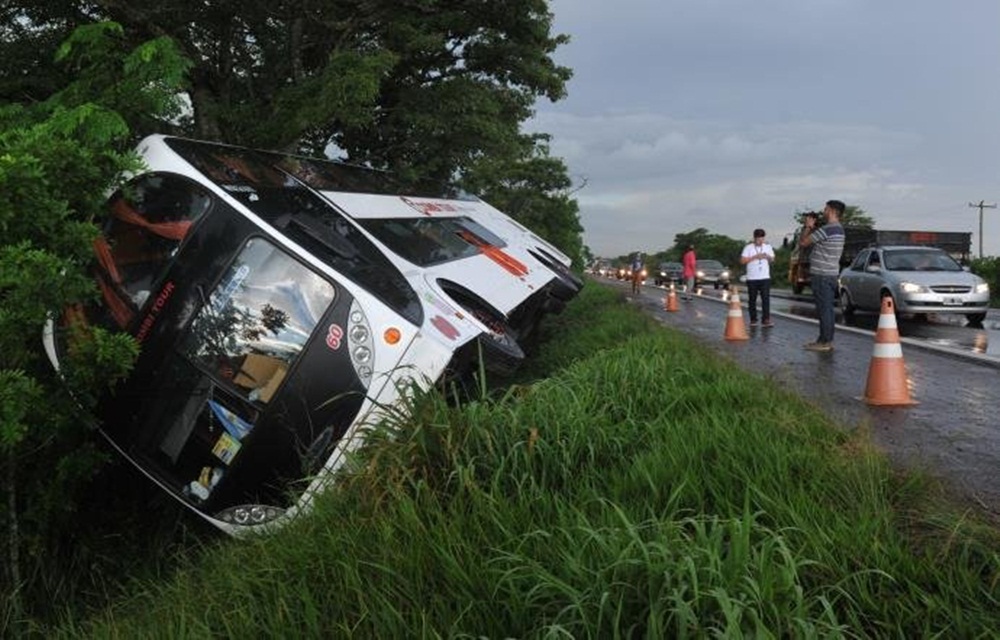 Ir para  <p>Um grupo de argentinos que retornava ao pa&iacute;s natal levou um susto na tarde desta segunda-feira na BR 290, em Eldorado. O &ocirc;nibus que eles estavam saiu da pista e tombou no km 119 da rodovia por volta das...